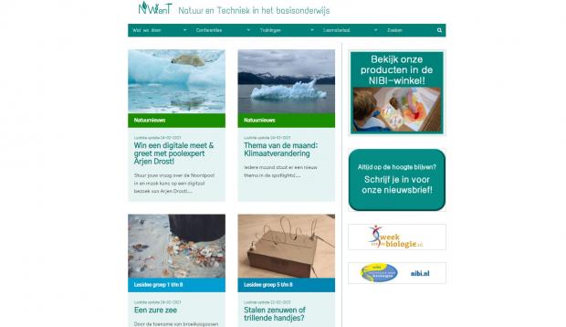 Screenshot van de website NWenT.nl met elke maand nieuwe lesideeën Natuur & Techniek